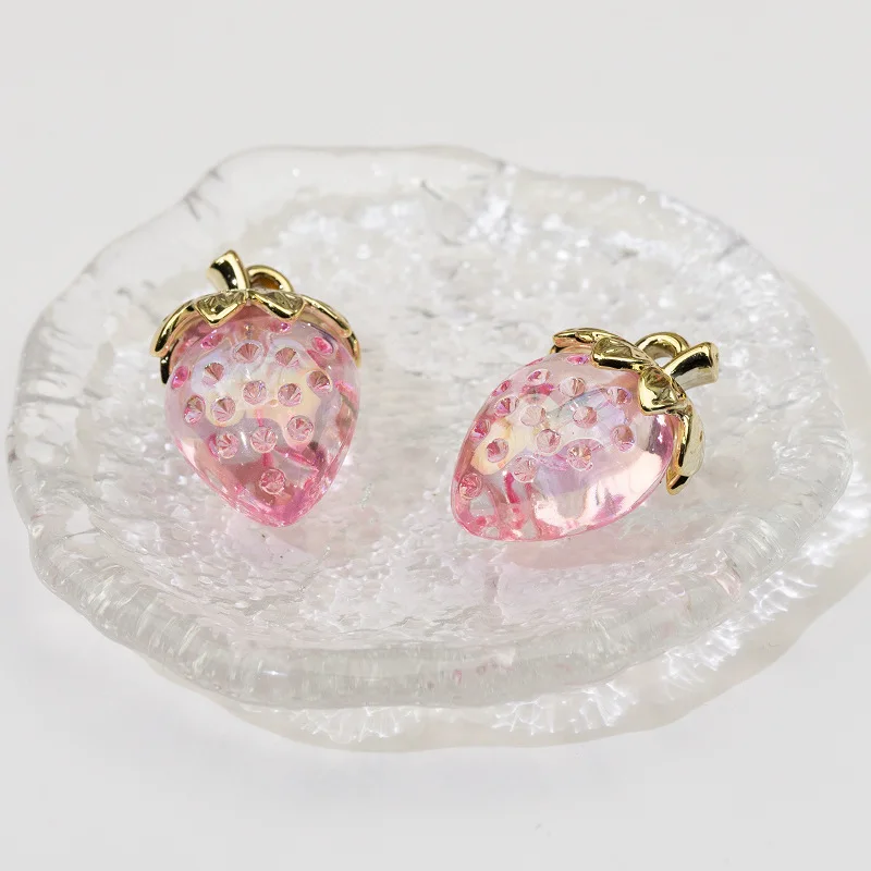 Transparent Strawberry Pendant Plated Fruit Pendant Mobile Phone Chain Popular Keychain Material DIY Jewelry Accessories 2pcs