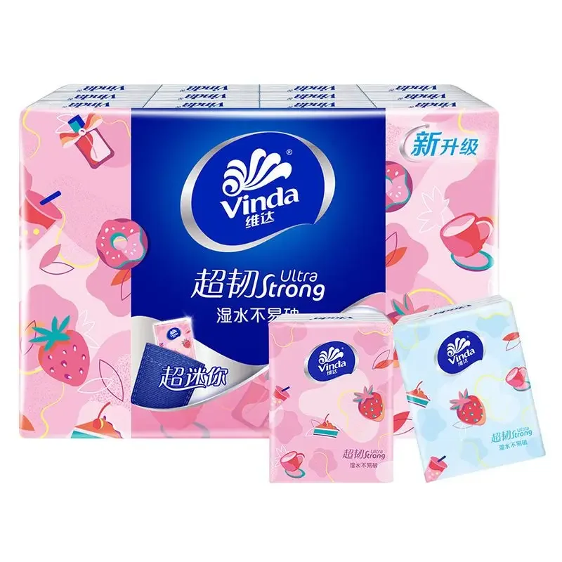 Sweetheart Strawberry Printed Tissue Paper 4 Layer Thickened Portable Small Pack Facial Tissue Student Napkins 48 Packs