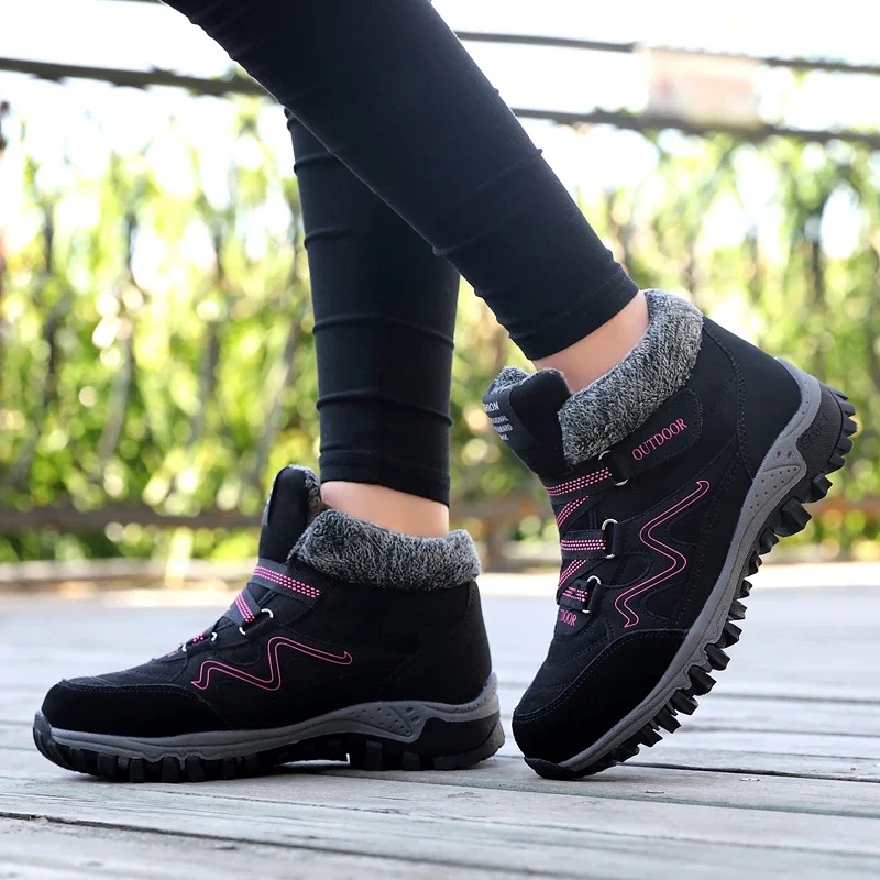Winter Womens Snow Boots Plus Velvet Warm Ankle Boots Comfortable  Thick Bottom Hiking Shoes