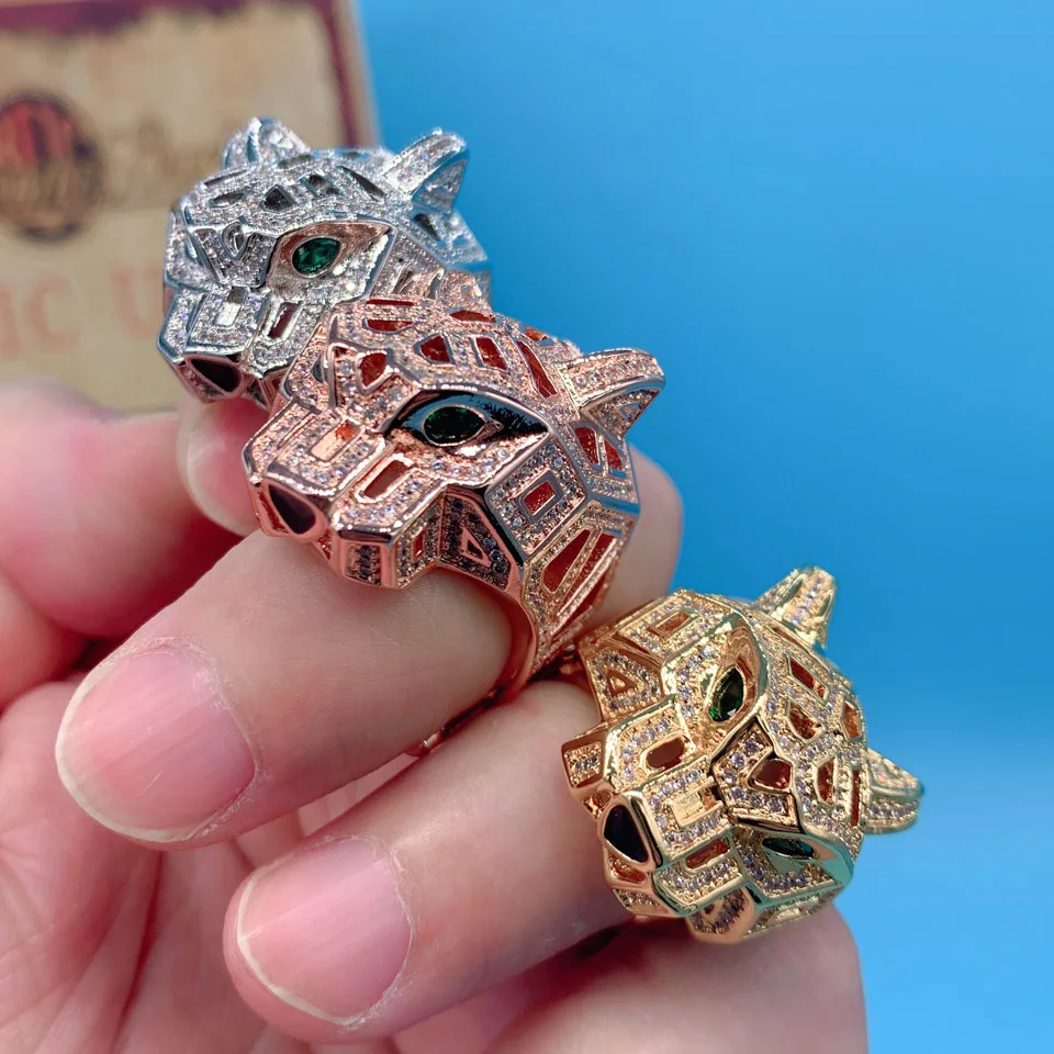 Zlxgirl jewelry Gold leopard shape animal rings for men's wedding