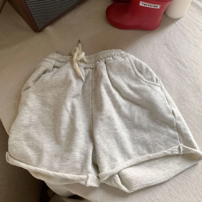 1-6Y Baby Boys Summer Korean Loose Shorts Children Casual Street Spring Summer Solid Drawstring Fifth Pants Kids Bottom Clotthes