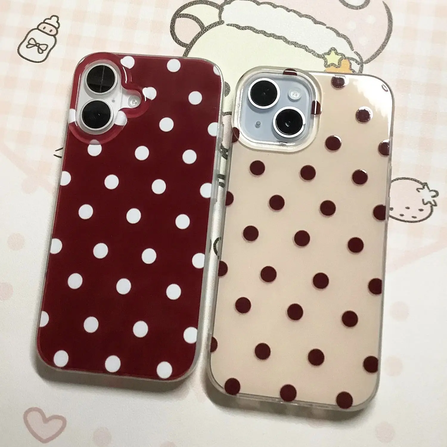 Korean Ins Red Polka Dots Feather Texture Phone Case