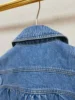 Early Autumn 2024 Women Solid Color Denim Jacket Single Breasted Fashion Cotton Pleated Female Peter Pan Collar Short Coat 3