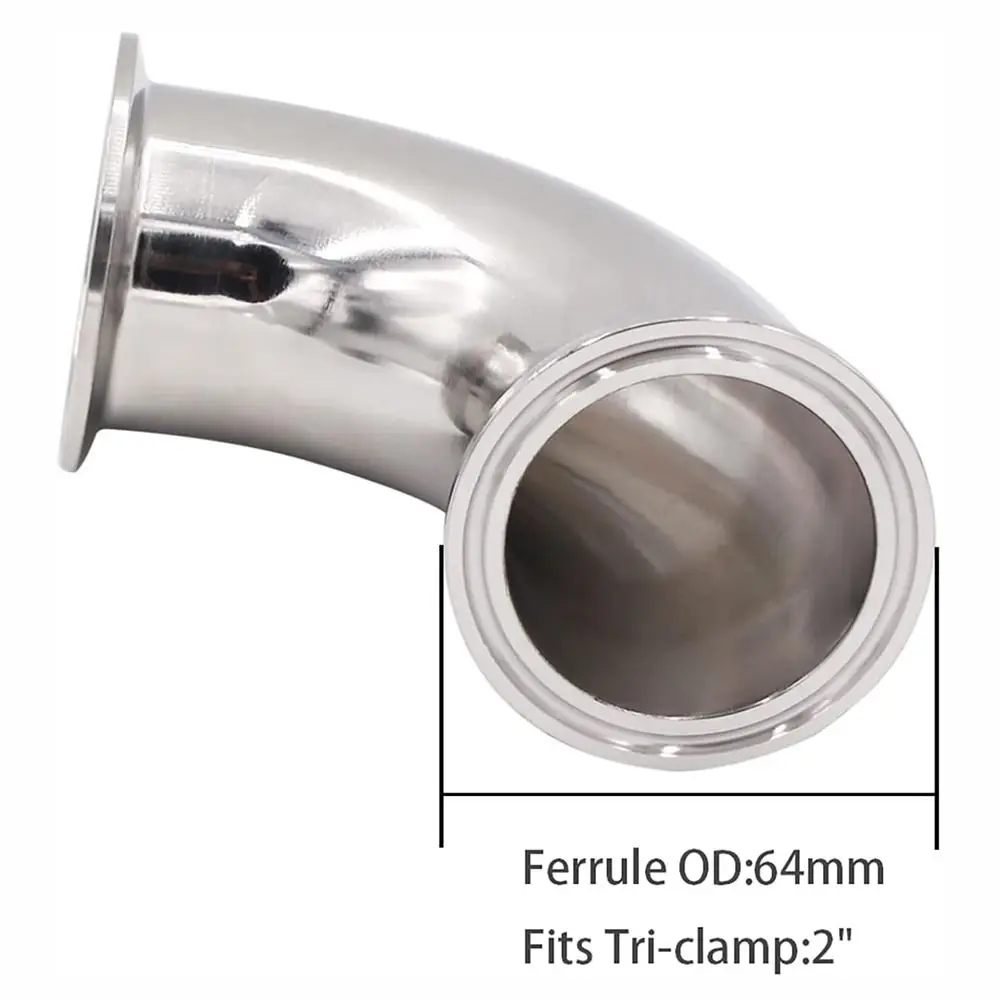 1Pc 2" Tube OD Sanitary Ferrule Elbow 90 Degree Pipe Fitting with 2 Silicone Gaskets SUS304 Tri Clamp 2 Inch