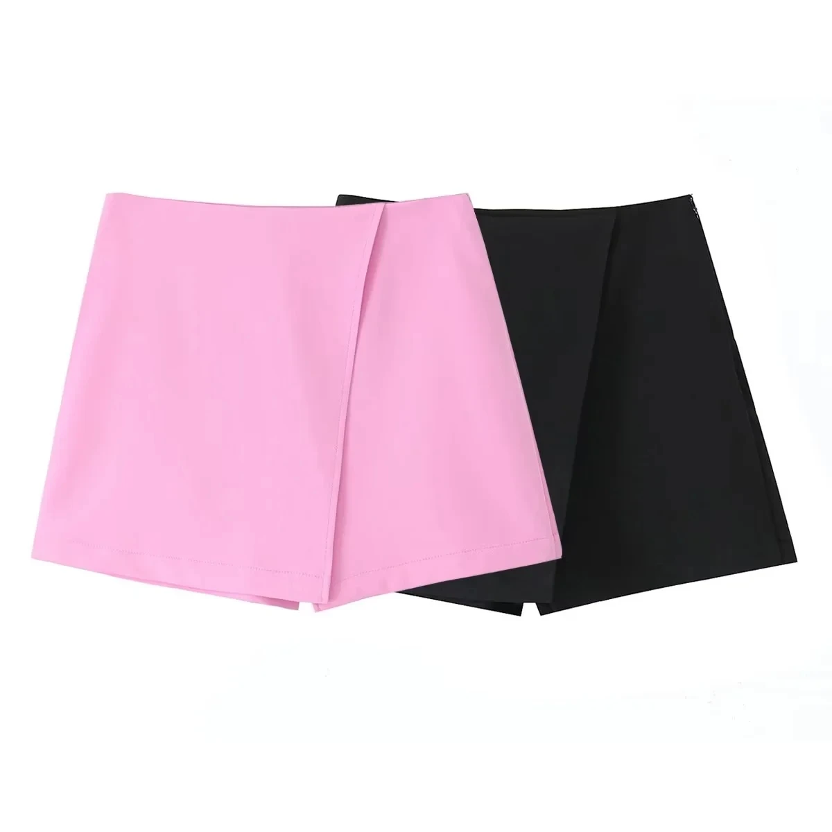 

TRAF Woman Chic Asymmetric Skort Fashion Pareo Style Shorts Skirt For Women 2024 Vintage High Waist Side Zip Shorts 2 Colors