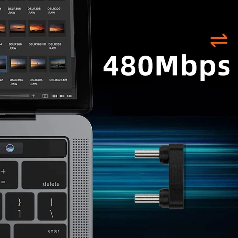 Type-C 180도 각도 어댑터, 남성-남성 충전 전원 어댑터 PD 65W 데이터 전송 커넥터