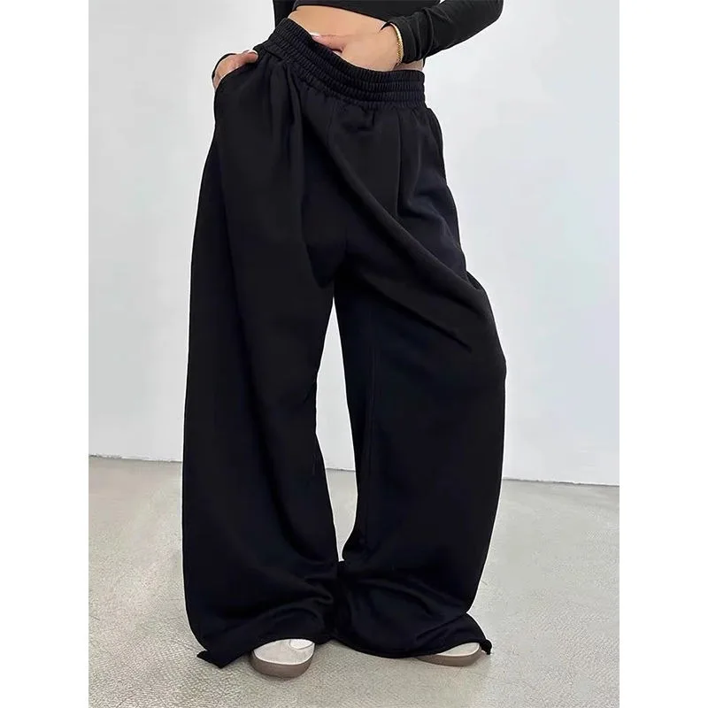 Deeptown Grey Oversized Women's Sweatpants Wide Leg Sport Pants High Waist Basic Korean Fashion Baggy Jogging Casual Trousers