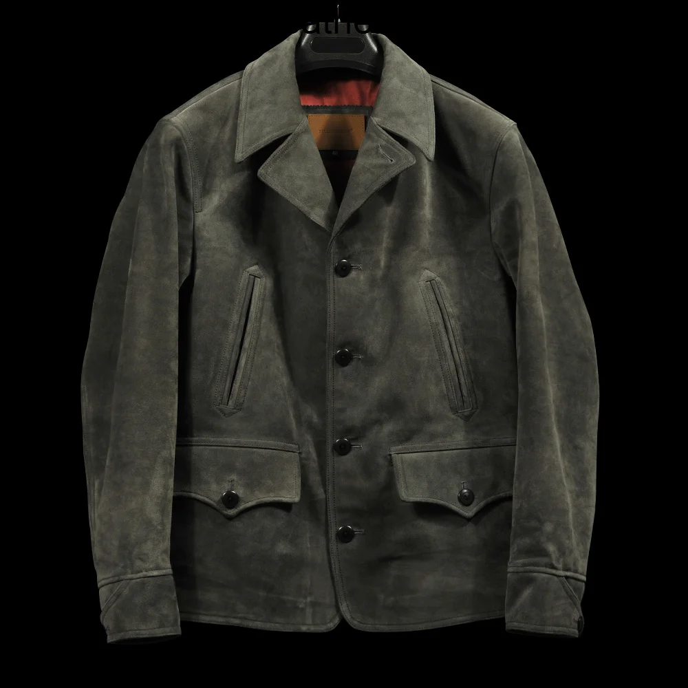 

Suede luxury Gray High jacket.High quality Japan brakeman vintage cowhide coat.casual leather clothes
