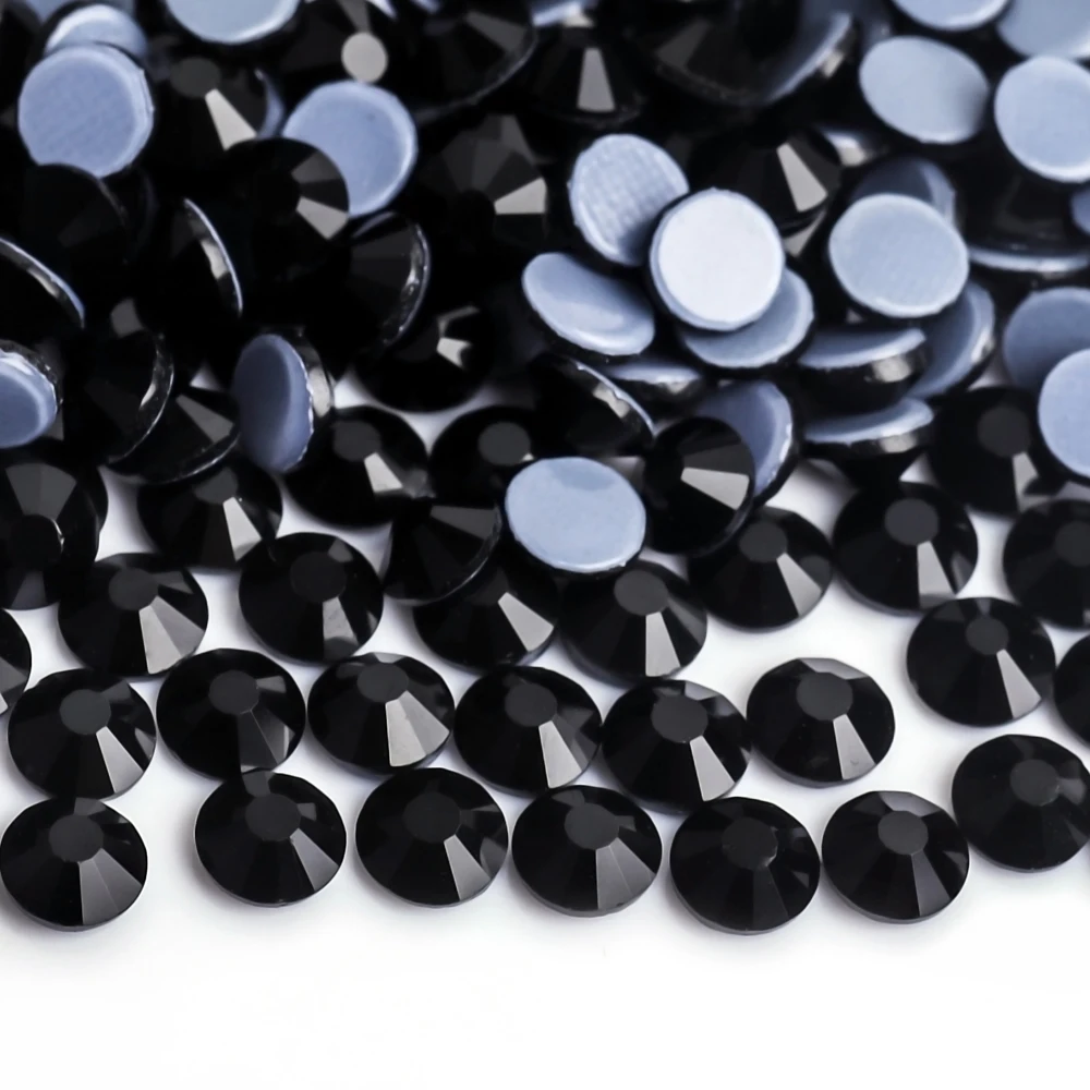 Black Resin Rhinestones Flatback Bulk For Tumblers Clothes Round Gems  Cabochon Acrylic Crystals No Hot Fix Decorative Stones