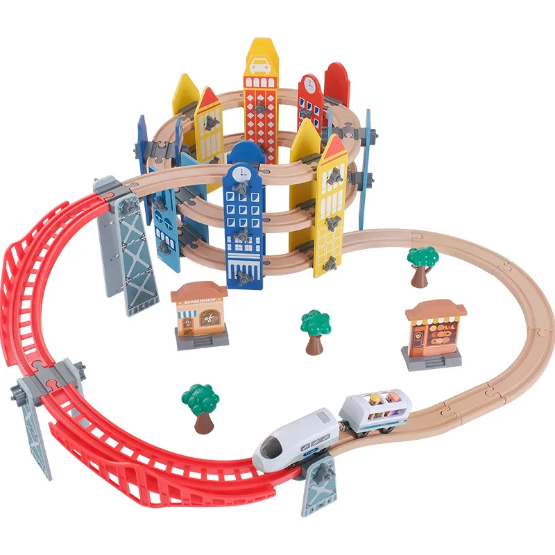 VYNZOR Accessori per Trenino Legno, 16 Pezzi Binari Dritti Plastici con 8 Colori, Connettori e Fissatori, Compatibile per Pista Treno Legno, Set Costruzioni Ferroviarie per Bambini