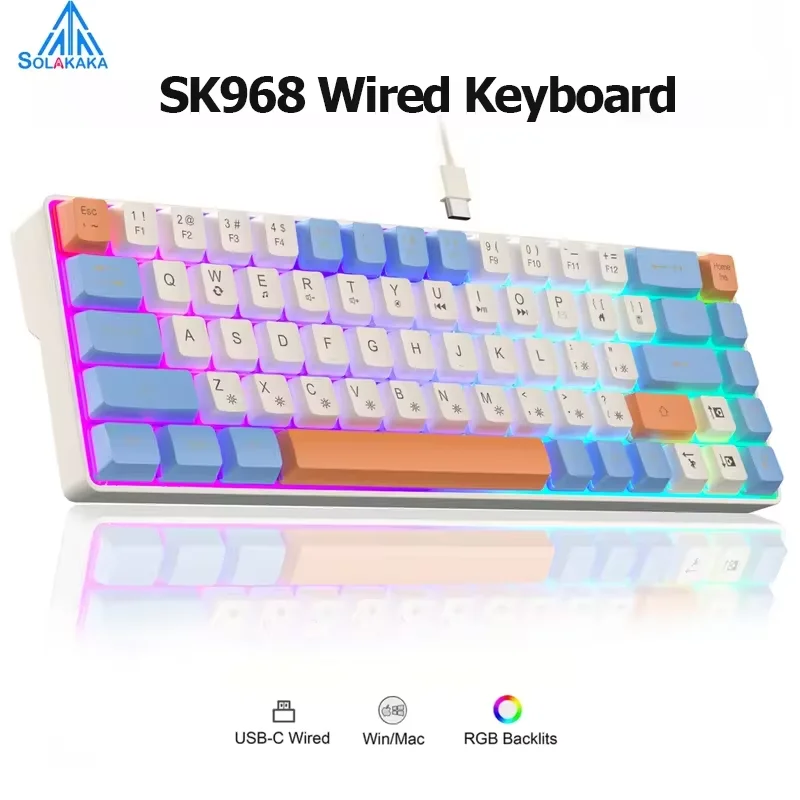 SKW★ SOLAKAKA SK968 Wired Keyboard Optical Switches RGB Backlit Keycaps