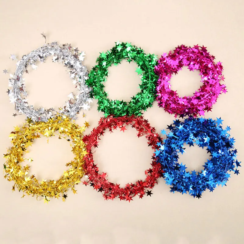

7.5m Christmas Tree Color Bar Decorations Five Pointed Star Iron Wool Wire Colorful Ribbon Red Multicolor Colors Bars Outdoor