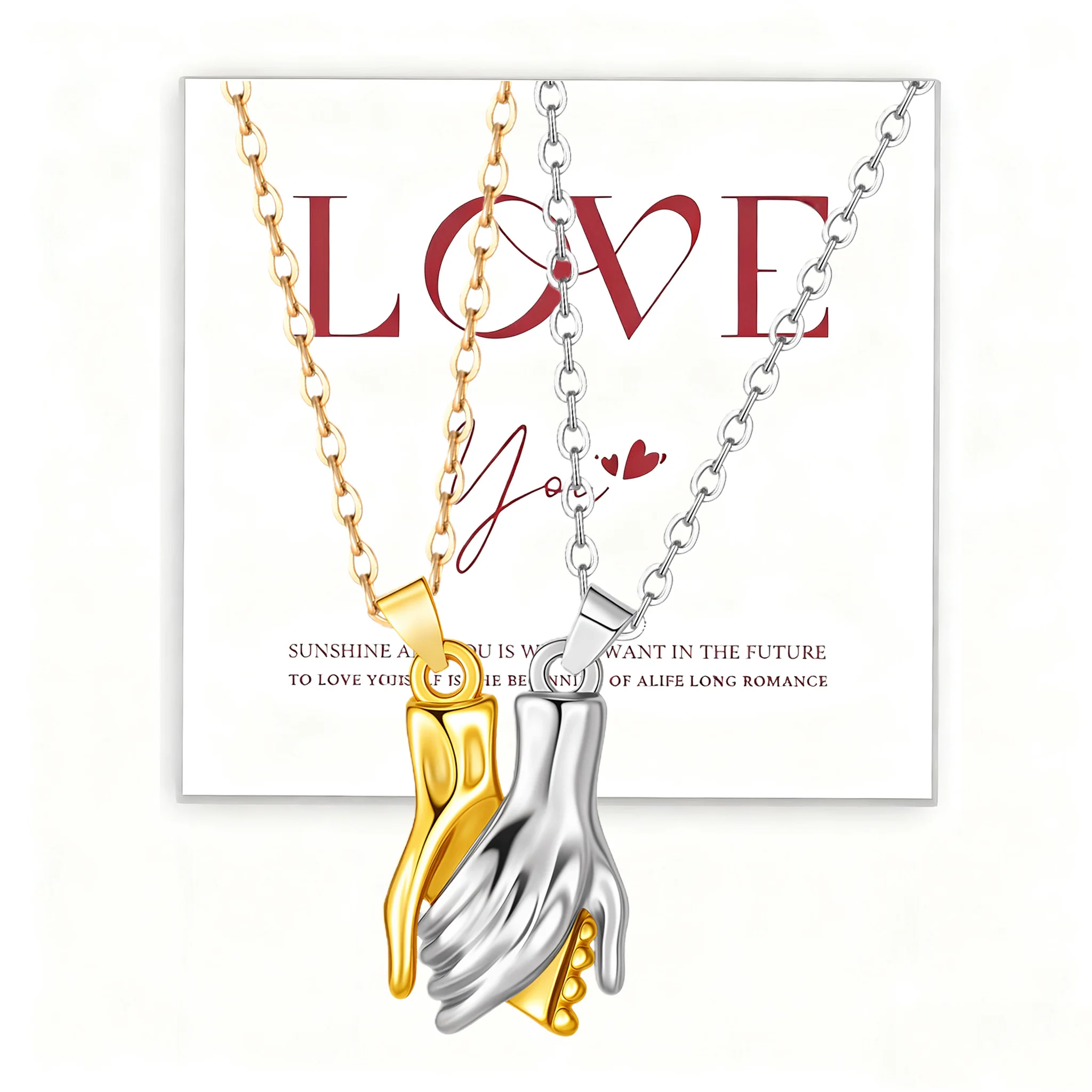 Kreative Halskette mit Handanhänger mit Magnetverschluss, Hand-in-Hand-Paar-Halskette aus Edelstahl für Liebhaber, Valentinstagsgeschenk