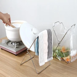 Garbage Bag Shelf Rag Rack Foldable Kitchen Trash Can Hanging Plastic Bag Stainless Steel Shelf Storage Rack