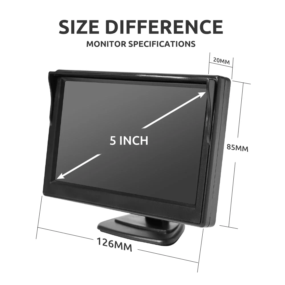Car Display Monitor 5 Inch AHD Monitor Screen 2 Way Video Input TFT Display For Rear View Camera Vehicle Parking Reverse Backup