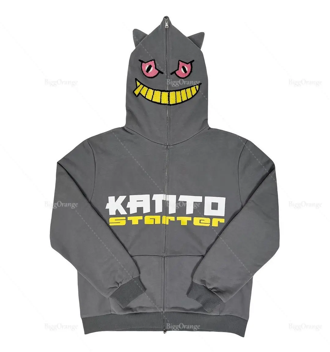 

New demon head print personality letter print monster smiley sweater hoodie men and women 2022 high street style sweater hoodie