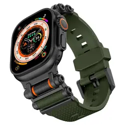 Premium Durable Metal Connector Watch Strap with TPU Sport Band for Iwatch 44 45 46 49mm (Black Green)