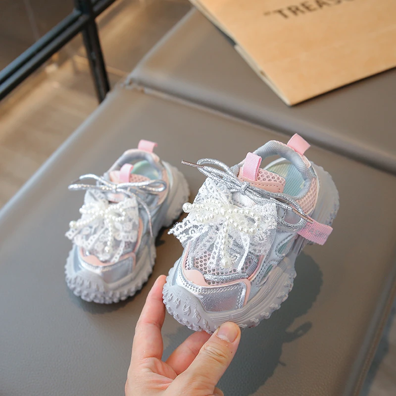 Girls Summer Sandals with Beaded Bow and Non Slip Sole