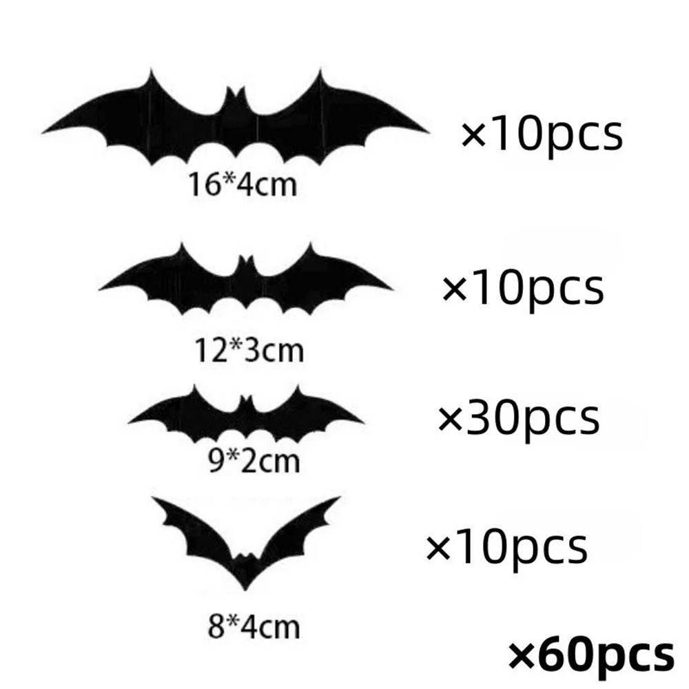 60pcs Halloween Decoration 3D Black PVC Bat Halloween Party DIY Decor Wall Sticker Bar Room Party Scary Decos Props