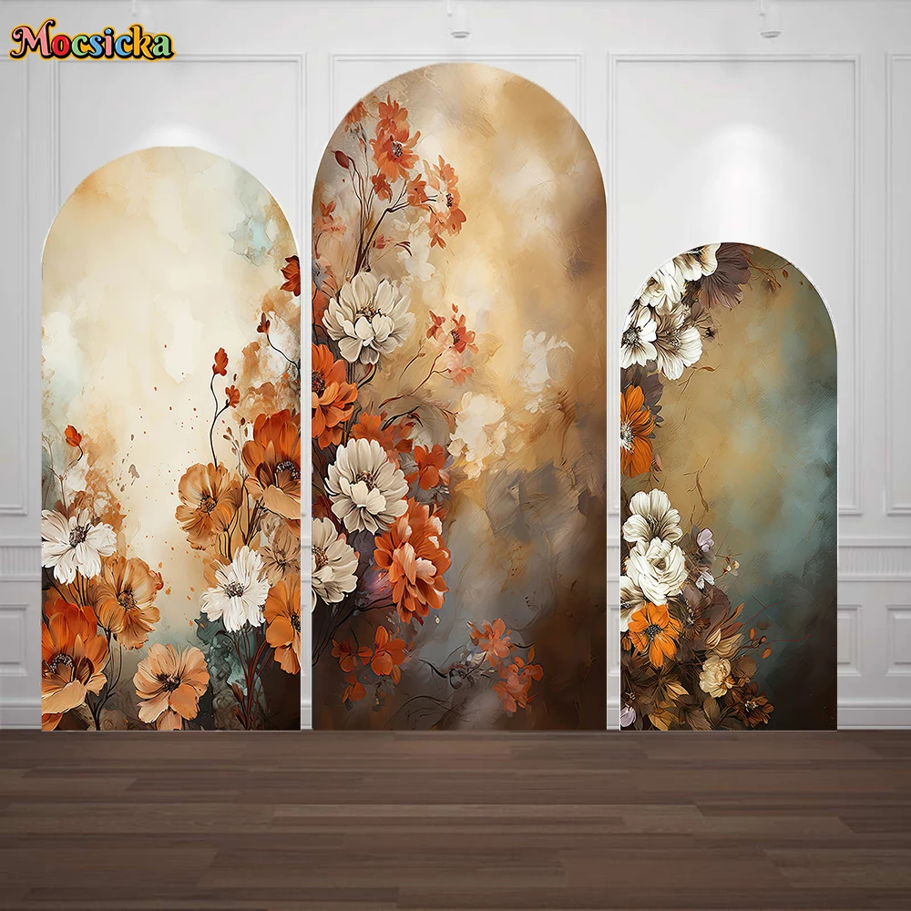 

Retro Art Hand-painted Flower Abstract Arched Backdrop Double-sided Print Panel Photography Background Maternity Portrait Studio