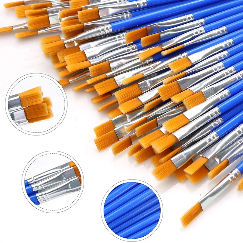 30Pcs Flat Pink Painting Brushes Nylon Hair Plastic Handle for Detail Acrylic Nail Watercolor Oil Kid School Project Classroom 6