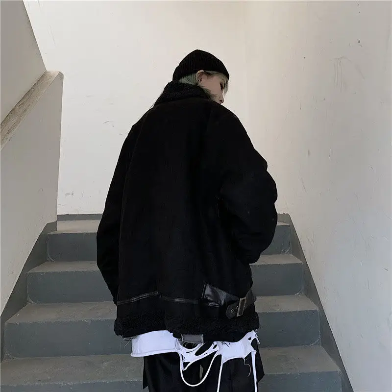 Winter Parkas Women Gothic Punk Warm BF Style Pockets Female Retro Streetwear Harajuku Chic Student Cargo Clothes Fashion Black