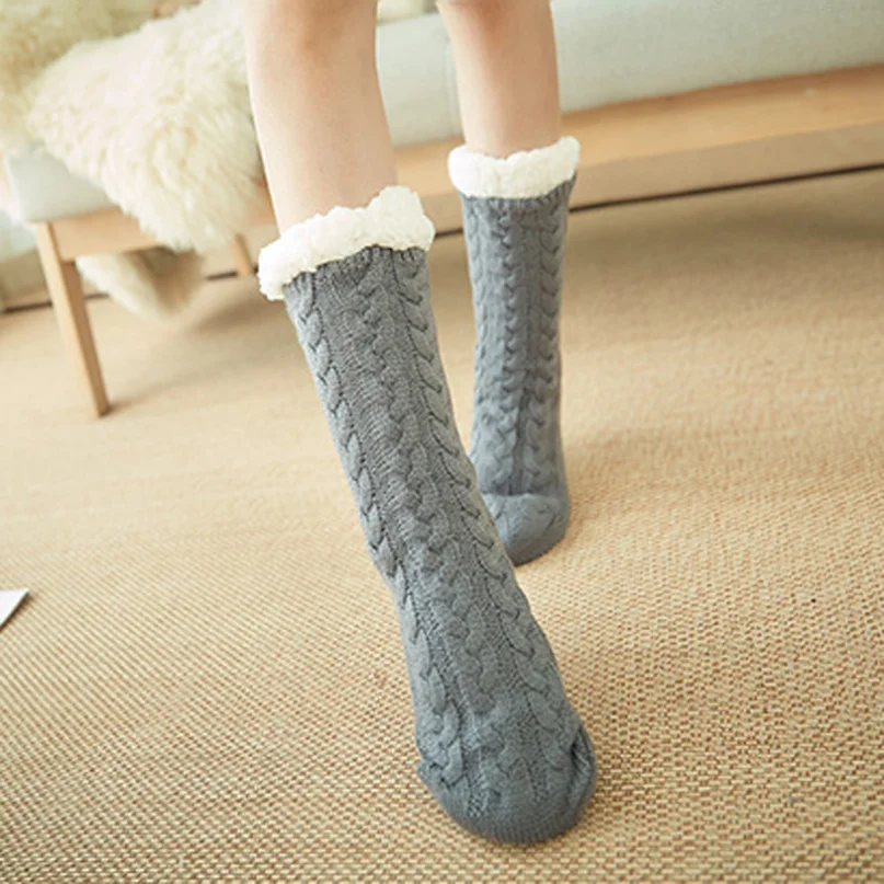 Slipper Socks thicken Warm Plush Bedroom Silicone Non-slip Grip Sleeping Women's Floor Sock Hemp Soft Female Shoes Home Indoor