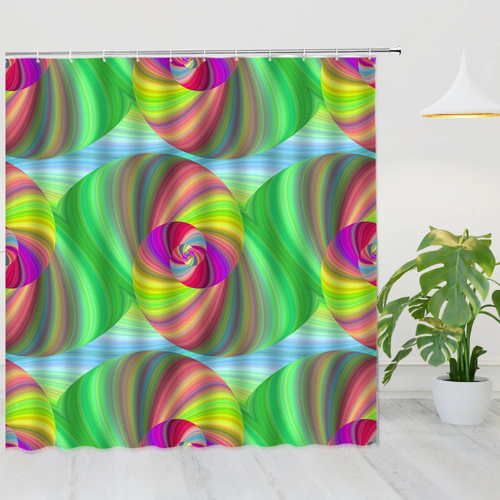 

Stripe Watercolor Spiral Shower Curtain Colorful Abstract Rainbow Geometric Pattern Bathroom Decor Waterproof Fabric Bath Screen
