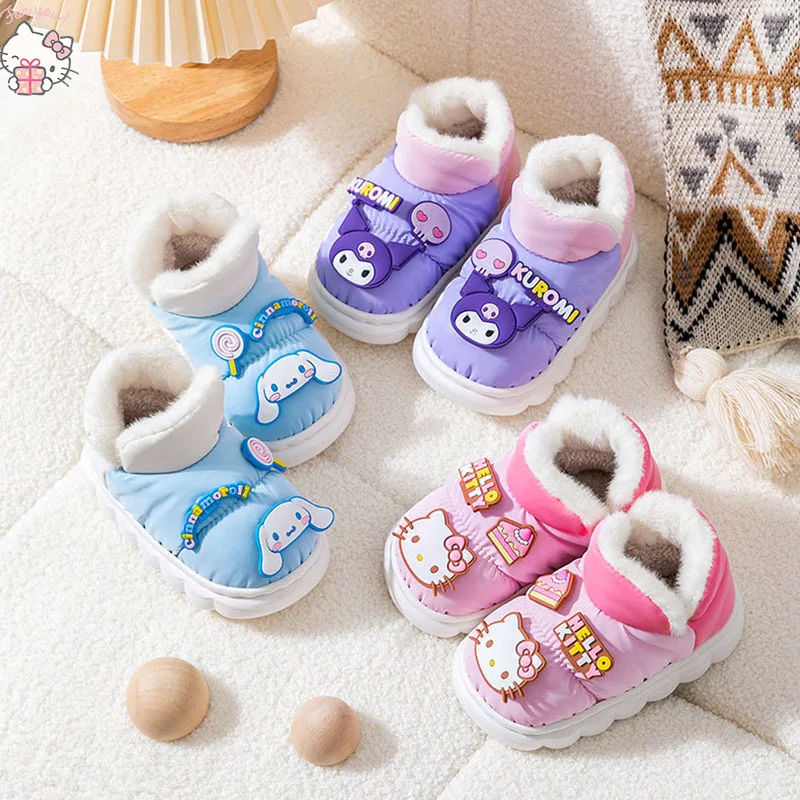 

Kawaii Sanrio Anime Cotton Shoes Hello Kittys Kuromi Cinnamoroll Cute Kids Cartoon Warm Waterproof Thick Bottom Shoes Kids Gift
