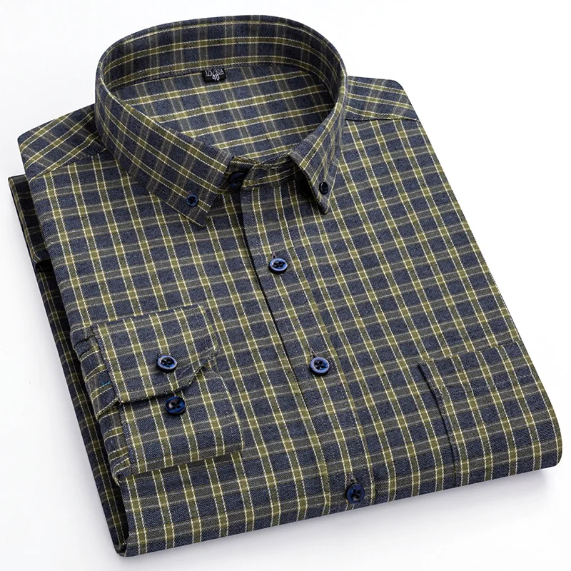 

Men's Winter Warm Shirts Flannel Plaid Striped Long Sleeve Single Front Pocket Regular Fit Fashion Casual Shirts Drop Shipping
