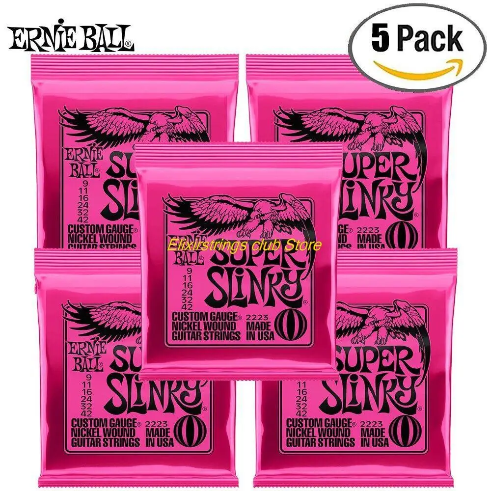 Струны Ernie Ball 2223 09-42 для электрогитары, 5 шт./комплект, супер скинни, набор 2221 2627, аксессуары для гитары, бесплатная доставка