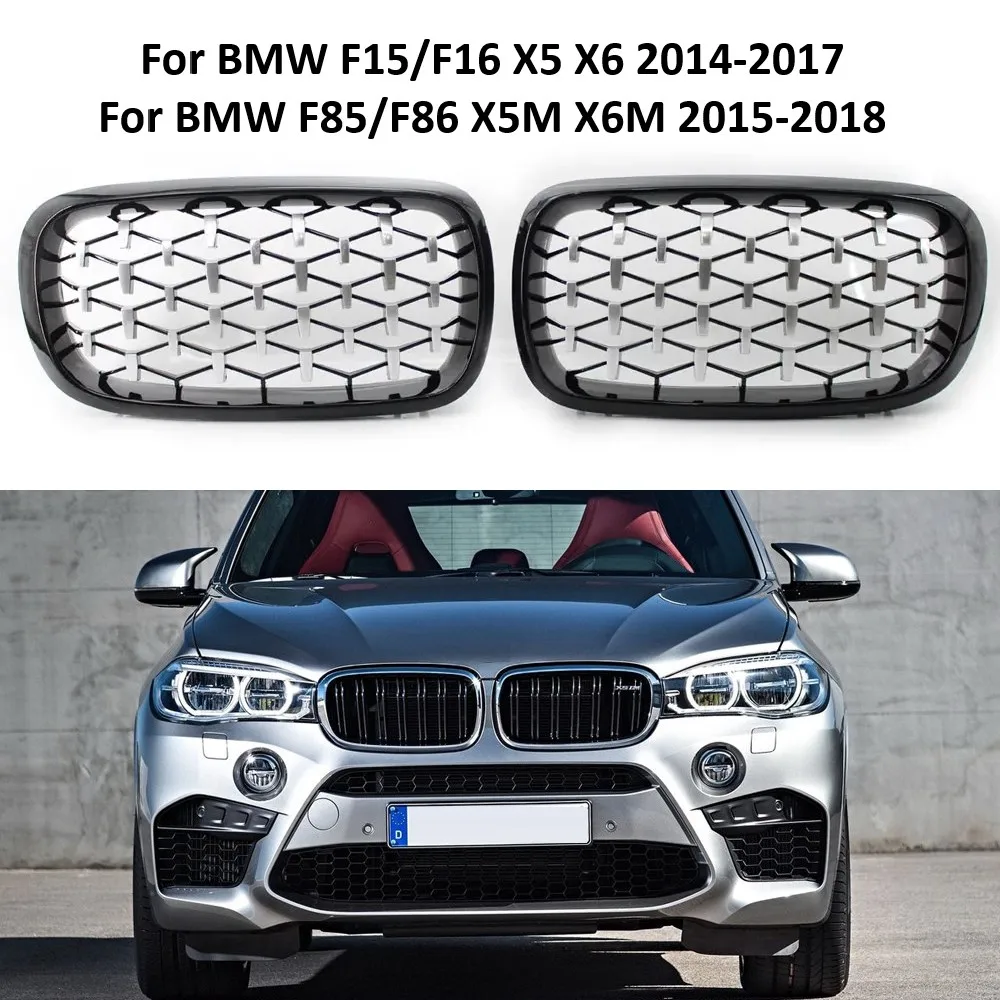 

New Car Front Replacement Kidney Grill Diamond Meteor Style Grille Chrome Black For BMW X6 F16 2014-2018 For BMW F15 X5 X5M X6M