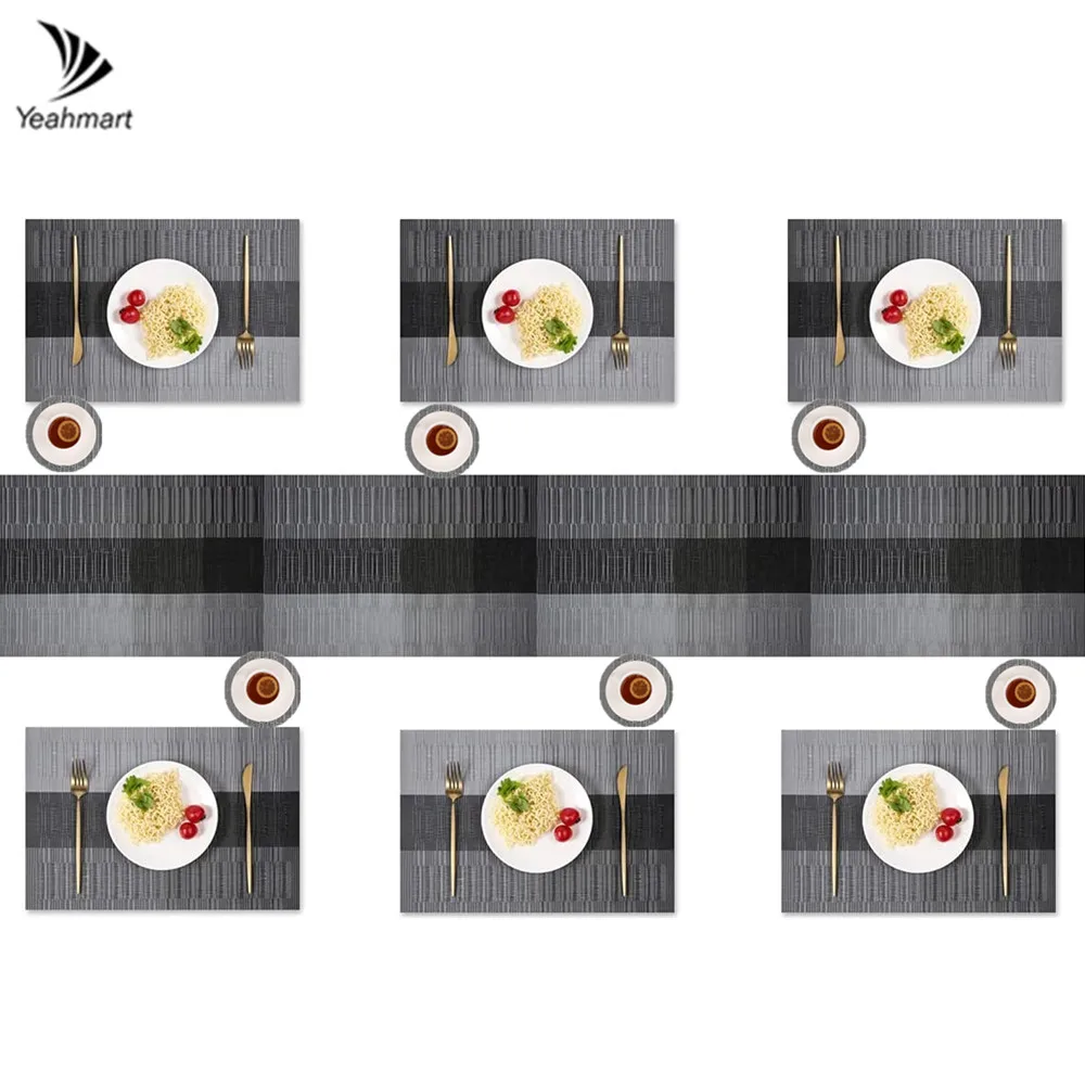 6Set Placemats with Matching Table Runner Heat Resistant Vinyl