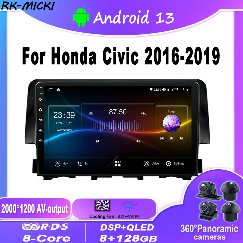 

Radio con GPS para coche,Carplay car multimedia player con Android13,4G,WIFI,BT,DSP,para Honda Civic 10 FC FK 2015-2020