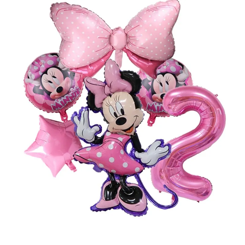 1set Disney Pink Minnie Mouse Foil Balloon decorazione della festa di  compleanno della ragazza 3 4 5 6 7 8 9st baby shower forniture giocattolo  per bambini Globos