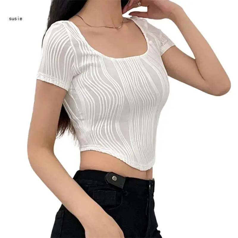

X7YA Fashionable Ribbed Crop Top Female Short Sleeved TankTop Summer Street Style