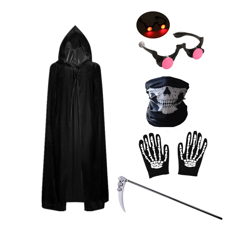 Costume Morte Bambina Con Falce E Occhiali Luminosi – Set Completo Taglie 110-150 Cm - 3