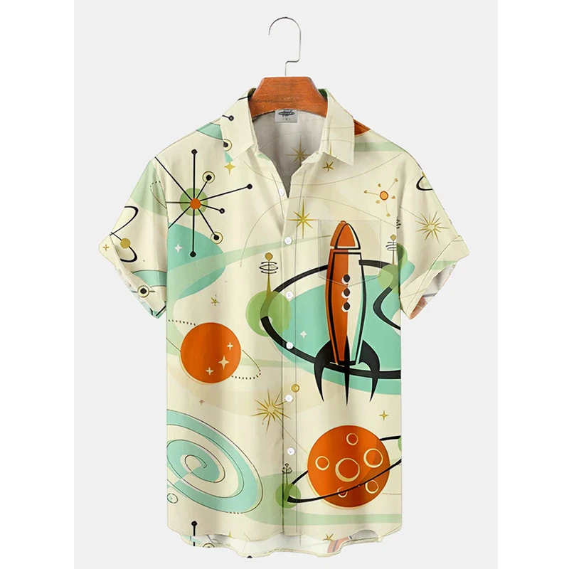 thumbnail image 1 of Camisa hawaiana de verano 2024 para hombre, nueva camiseta con estampado de cohetes, blusa de manga corta, diseño original informal, ropa para hombre, 1 of 4