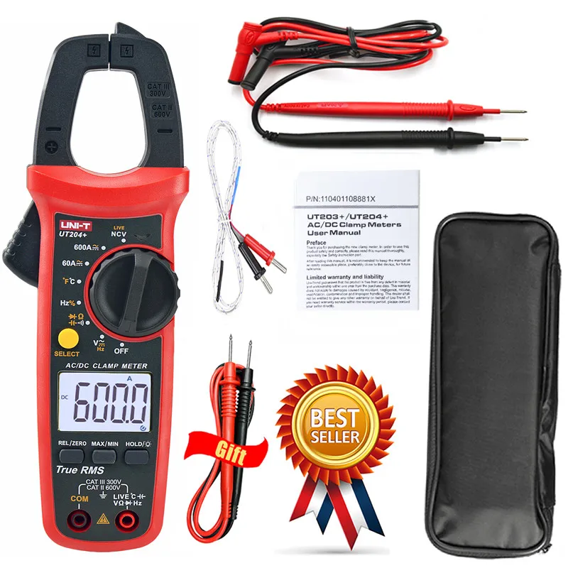 

UNI T UNI-T UT204+ Digital AC DC Current Clamp Meter Multimeter True RMS 400-600A Auto Range Voltmeter Resistance Test