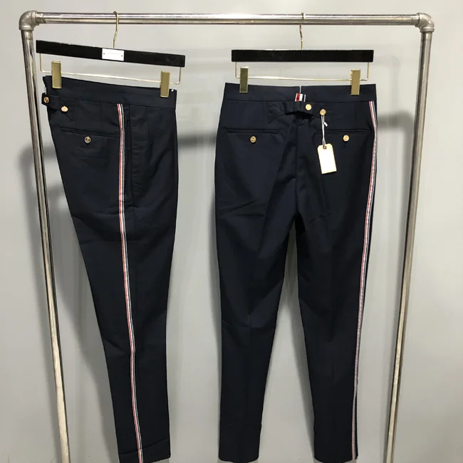 

TB Suit Half Edge Colorful Stripes Red, White, Blue Slim Fit Three Color Ribbon High Waist Long Pants for Men and Women