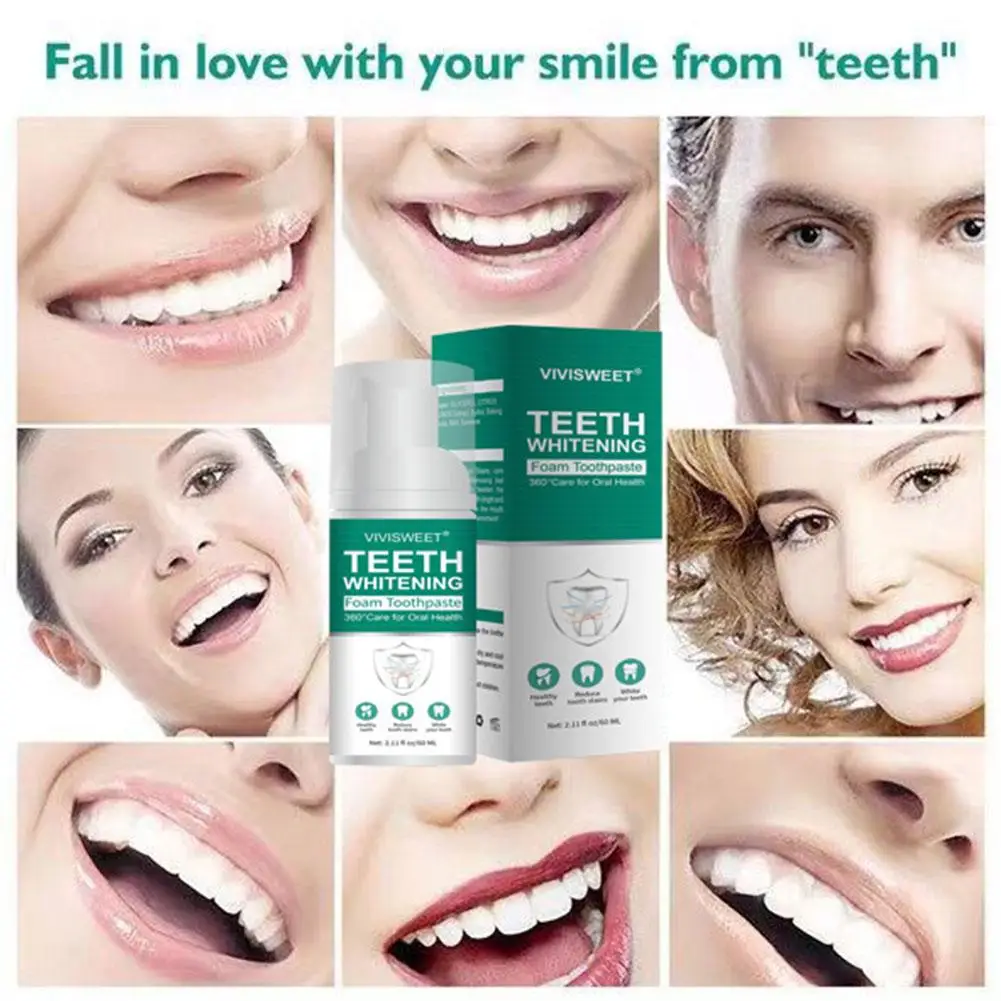 

60ml Foam Whitenings Toothpaste Mousse Foam Deeply Oral Mousse Gums Stain Cleaning Removal Care Hygiene Whitenings Teeth K8G6
