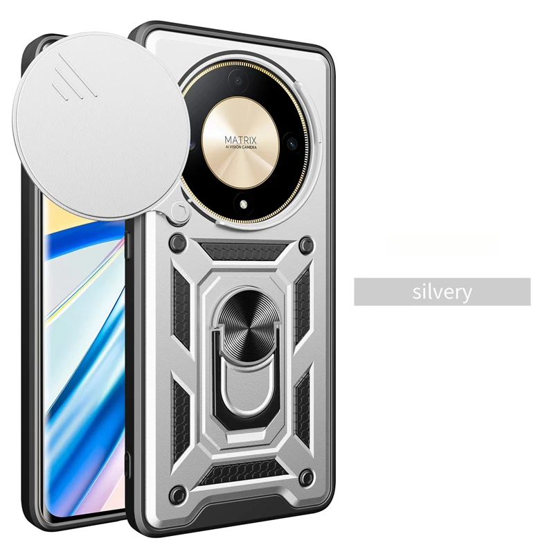 Magnetic Ring Holder Armor Case for Honor Magic5 Lite 5G - Durable Camera Protection, 6.67 Back Cover