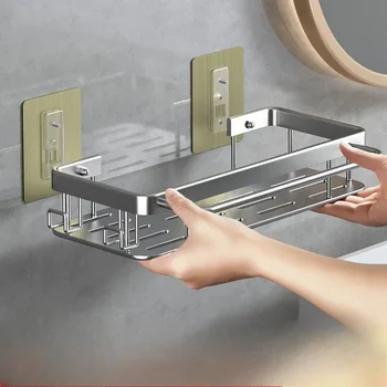 1 pz Mensole da bagno nere Rack di stoccaggio a parete antiruggine senza perforazione Rack da bagno per WC Lavabo da bagno a parete 1