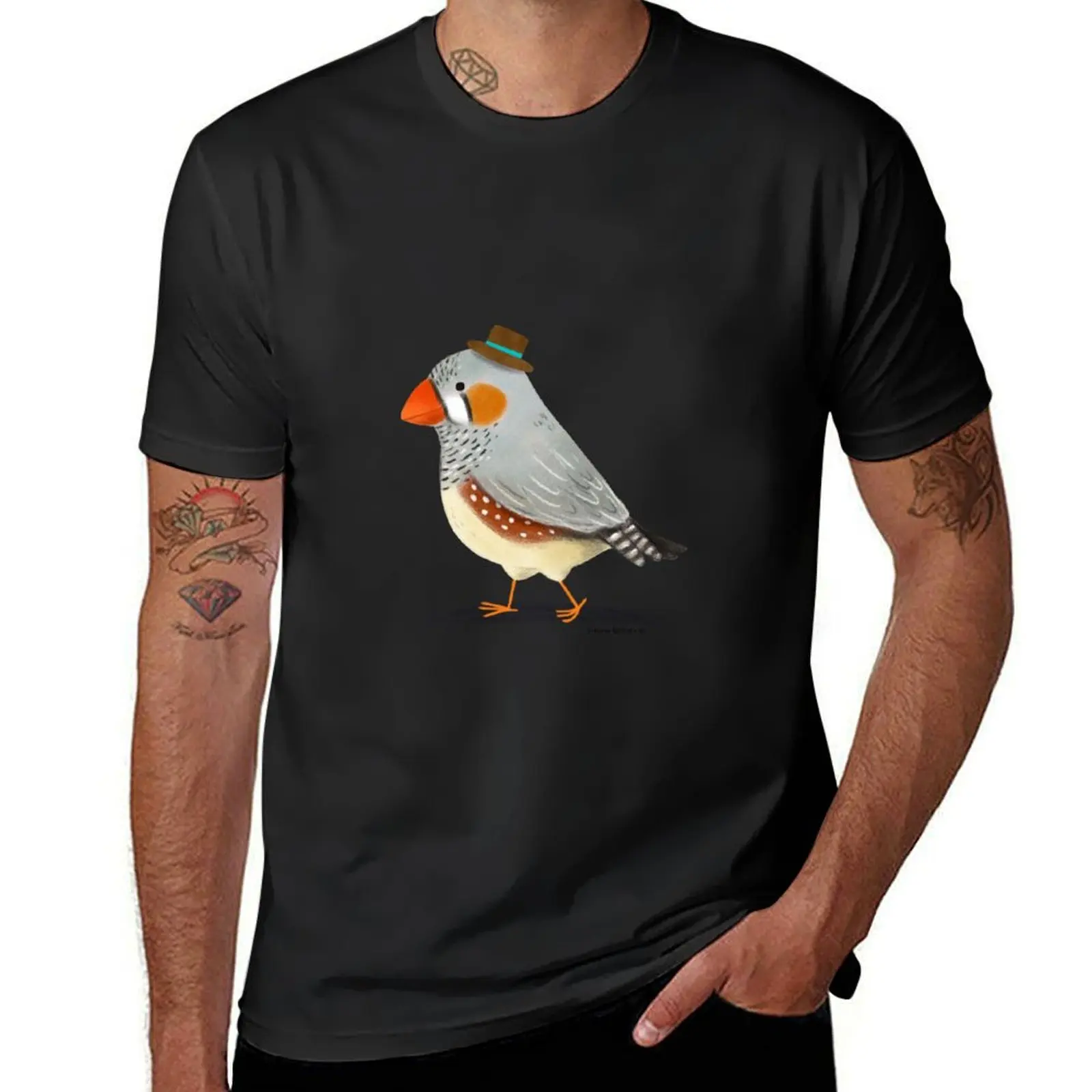 Zebra Finch Bird with hat T-Shirt summer top oversizeds black t shirts for men