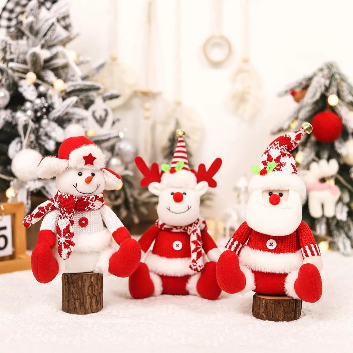 Christmas Decorations Plush Doll Santa Claus Christmas Ornaments Tree Decor Elk Snowman Plush Christmas Doll Decorations For Home Navidad Pendant Gift Kids