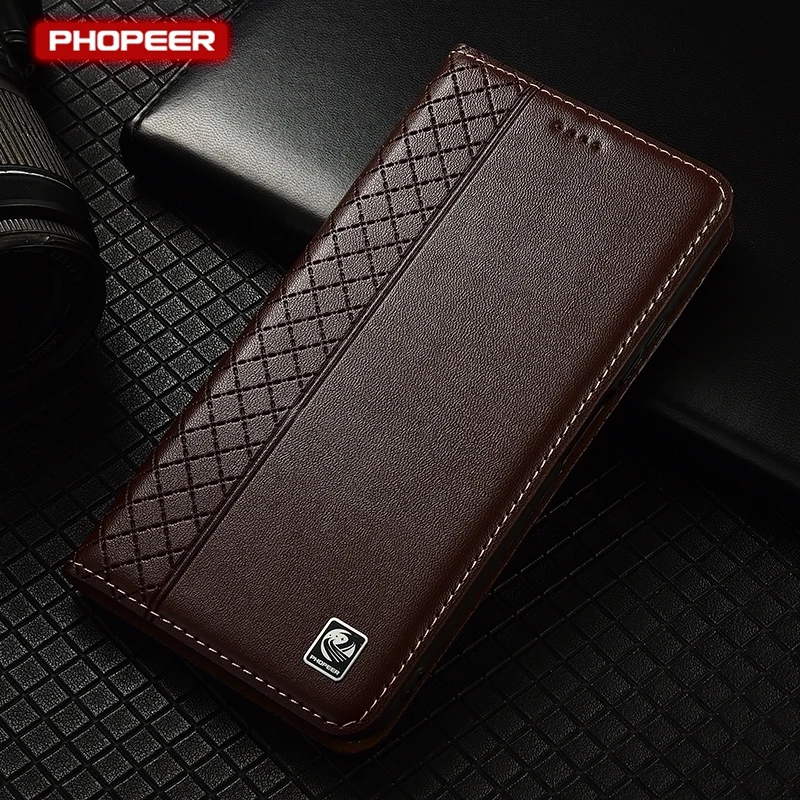 Premium Genuine Leather Wallet Case with Flip Magnet Slot