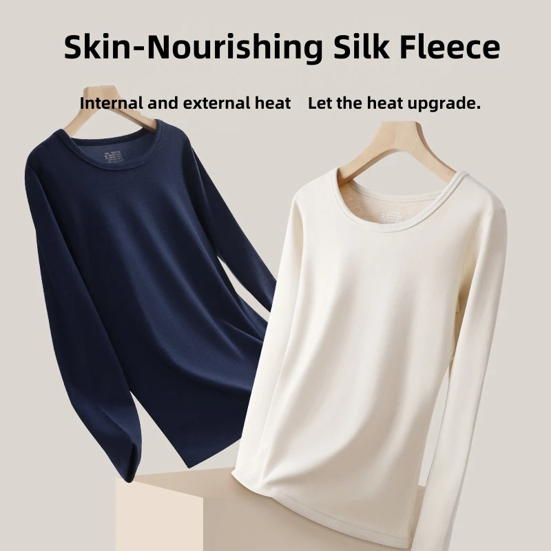 Thermal Underwear Sets Couple Cashmere Silk Thermal Underwear Round Neck Traceless Autumn Winter Warm suit Heating Autumn Long home Clothes Pants