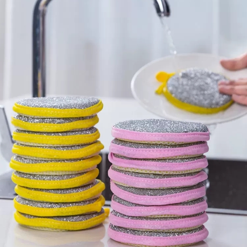 5Pcs Double Side Dishwashing Sponge Pan Pot Non-stick Oil Dish Washing Brush Sponges Household Cleaning Reusable Kitchen Tool
