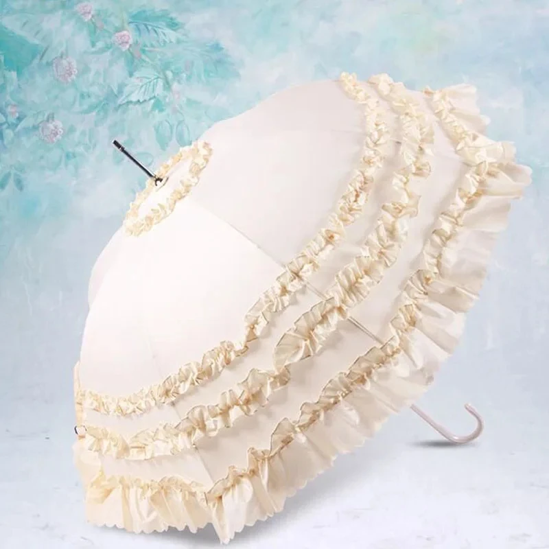 

10pcs/lot Fashion Wedding Bridesmaid Umbrella Lace Long Handle Princess Cosplay Umbrellas For Woman Girl Free Shipping