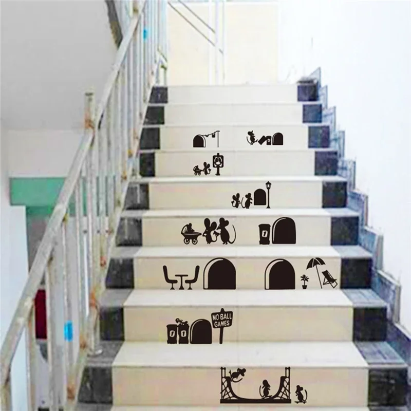 Mouse family wall sticker for living room bedroom children's room staircase decoration painting 25x55cm